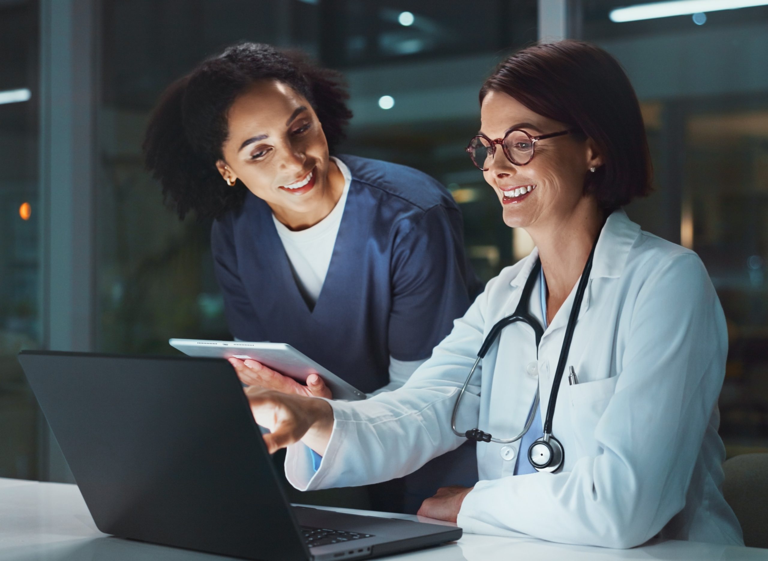 Healthcare team reviewing patient data together